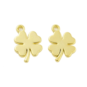 Rack Plating Alloy Pendant, Electroplate Nickel Cadmium Free & Lead Free, Four-Leaf Clover, Real 18K Gold Plated, 16x8x1mm, Hole: 1mm