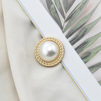 Alloy Shank Buttons, with Plastic Imitation Pearls Bead, for Garment Accessories, White, 18mm
