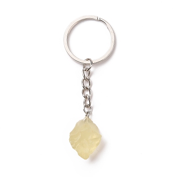 Natural Citrine Keychain, with 201 Stainless Steel Finding, 7.5~8cm