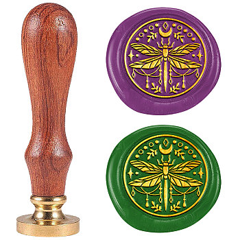 Wax Seal Stamp Set, Sealing Wax Stamp Solid Brass Head with Wood Handle, for Envelopes Invitations, Gift Card, Dragonfly, 83x22mm, Stamps: 25x14.5mm