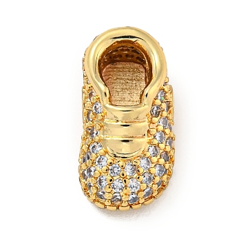 Brass Micro Pave Clear Cubic Zirconia Beads, Shoe, Real 18K Gold Plated, 15x7.5x6.5mm, Hole: 1.8mm