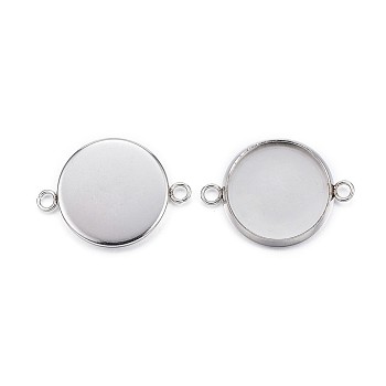 304 Stainless Steel Cabochon Connector Settings, Plain Edge Bezel Cups, Flat Round, Stainless Steel Color, Tray: 14mm, 21.5x16x2mm, Hole: 2mm