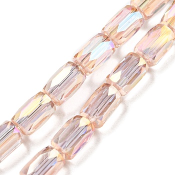Transparent Glass Beads Strands, AB Color Plated, Faceted Column, Misty Rose, 6x4mm, Hole: 0.8mm, about 80pcs/strand, 20.08''~20.47''(51~52cm)