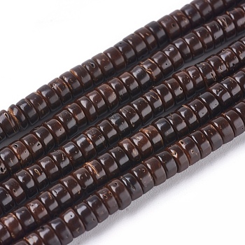 Coconut Beads Strands, Flat Round, Coconut Brown, 4x2mm, Hole: 1mm, about 330~331pcs/strand, 26 inch(66cm)