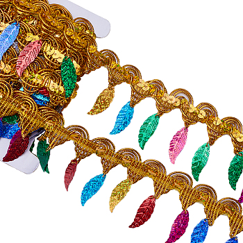 Polyester Braid Sequin Trimming, Leaf Tassel Trim, for Curtain Decoration Costume, Colorful, 25~52x2mm
