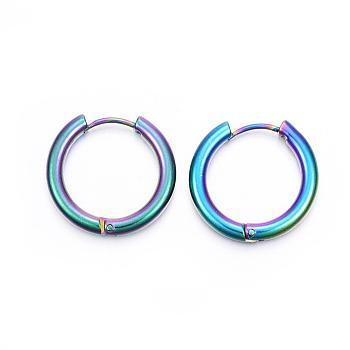 Ion Plating(IP) 304 Stainless Steel Huggie Hoop Earrings, Hypoallergenic Earrings, with 316 Surgical Stainless Steel Pin, Rainbow Color, 9 Gauge, 20x21x3mm, Pin: 1mm, Inner Diameter: 14mm