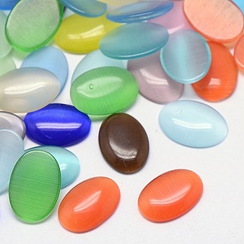 Cat Eye Cabochons, Oval, Mixed Color, 10x8x2.5mm