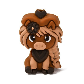 Animal Silicone Beads, Focal Beads, Chocolate, Cowgirl Horse, 32x21.5x15mm, Hole: 2mm
