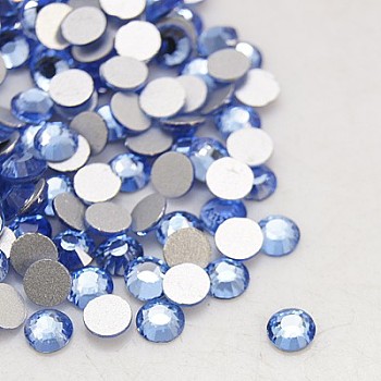 Glass Flat Back Rhinestone, Grade A, Back Plated, Faceted, Half Round, Light Sapphire, 6.3~6.5mm, about 288pcs/bag