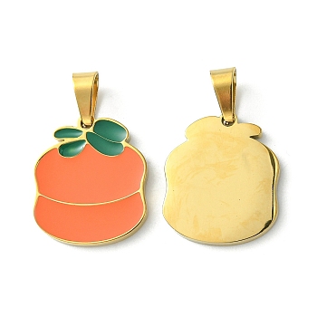 Ion Plating(IP) 304 Stainless Steel Manual Polishing Pendants, with Enamel and 201 Stainless Steel Clasp, Orange Charms, Golden, 16.5x14x1.5mm, Hole: 3x5.5mm
