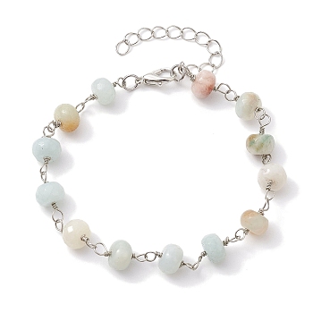 Natural Amazonite Rondelle Beads Link Bracelets for Women, 7-7/8 inch(20cm)