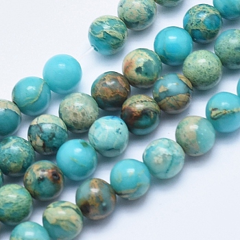 Natural Aqua Terra Jasper Beads Strands, Dyed, Round, 6mm, Hole: 1mm, about 62pcs/strand, 15.7 inch(40cm)
