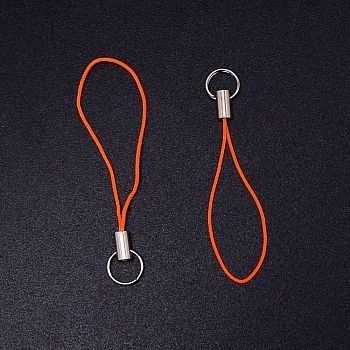 Polyester Cord Mobile Straps, with Platinum Plated Iron Findings, Orange, 5.6cm