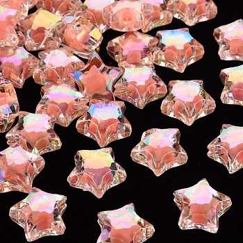 Transparent Acrylic Beads, Bead in Bead, AB Color, Faceted, Star, Salmon, 14x15x8.5mm, Hole: 2mm, about 518pcs/500g