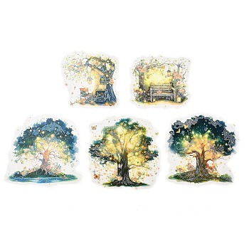 10Pcs 5 Styles Forest Theme PET Waterproof Stickers Sets, Adhesive Decals for DIY Scrapbooking, Photo Album Decoration, Tree, 74~754x70~80x0.2mm, 2pcs/style