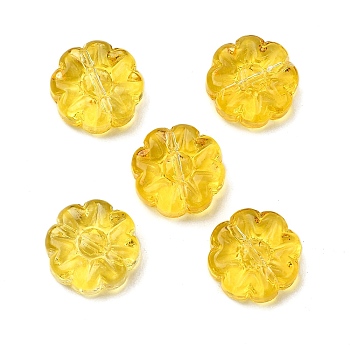 Glass Beads, Flower, Yellow, 13.5x5.5mm, Hole: 1mm