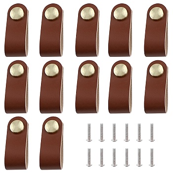 Gorgecraft 12 Sets Leather Handle, Jewelry Box Accessories, with Aluminum Screws, Sienna, 140x25x11mm, Hole: 6mm