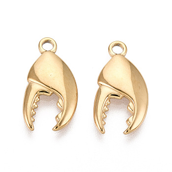 304 Stainless Steel Pendants, Ion Plating(IP), Crab Claw Charm, Real 18K Gold Plated, 17.5x9x2mm, Hole: 1.8mm