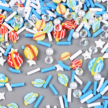 Handmade Polymer Clay Cabochons, with Plastic, Mixed Shapes, Mixed Color, 3~11x1~11x0.3~4mm