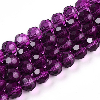 Baking Paint Transparent Glass Beads, Round, Faceted(32 Faceted), Purple, 10mm, Hole: 1.6mm