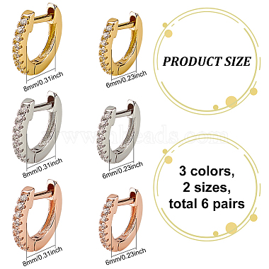 12Pcs 6 Styles Brass Micro Pave Clear Cubic Zirconia Hoop Earrings(EJEW-AN0004-59)-2