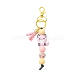 Fox Silicone with Faux Suede Tassel Pendant Decorations, with Alloy Swivel Clasps, Pink, 156mm(HJEW-YW00451-04)