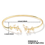 Elegant Brass Cubic Zirconia Leaf Cuff Bangles for Women, Golden, Clear, Inner Diameter: 2-1/2 inch(6.5cm)(VL7639-3)