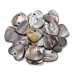 Natural Freshwater Shell Pendants, Dyed, Heart Charms, Black, 17~17.5x17.5~19.5x2mm, Hole: 1.6~2mm(X-SHEL-F008-01A)