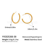 C-Shaped 304 Stainless Steel Stud Earrings, Real 18K Gold Plated, 30x4mm(ER2491-1)