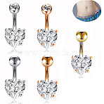 304 Stainless Steel Clear Cubic Zirconia Heart Curved Barbell Belly Rings, Stainless Steel Color, 23x8mm(WG52F32-04)