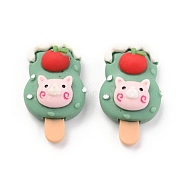Opaque Resin Cabochons, Ice Cream with Pig & Apple, Green, 24x14x9mm(X-CRES-B001-22)