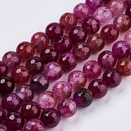 Natural Agate Round Beads Strand, Dyed, Faceted, Camellia, 10mm, Hole: 1mm, about 38pcs/strand, 14.56 inch(G-L084-10mm-59)