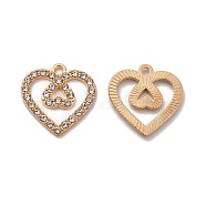 Alloy Rhinestone Pendants, Double Heart Charms, Golden, 19.5x19x1.8mm, Hole: 1.6mm(FIND-G055-11G)