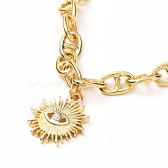 White Glass Seed Beaded Necklaces, with Oval Brass Mariner Link and Sun 304 Stainless Steel Pendants, Golden, White, 16.93 inch(43cm)(NJEW-JN03724-01)