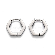 304 Stainless Steel Hexagon Huggie Hoop Earrings, Stainless Steel Color, 14x15.5x3mm, Pin: 1mm(STAS-J033-03B-P)