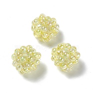 Handmade Transparent Plastic Woven Beads, Round, Champagne Yellow, 22mm, Hole: 5mm(KY-P015-05D)