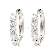 Brass Micro Pave Cubic Zirconia Hoop Earrings, Round, Platinum, 22.5x4x23mm(EJEW-D078-16P)