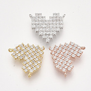 Brass Micro Pave Cubic Zirconia Pendants, Heart, Clear, Mixed Color, 14.5x16.5x2mm, Hole: 1mm(ZIRC-S061-122)