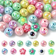 40Pcs 3 Styles Opaque Acrylic Beads, AB Color Plated, Round, Mixed Color, 15.5~16x15~16mm, Hole: 2.8~3mm(MACR-FS0001-64)