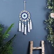 Evil Eye Woven Web/Net Handmade Cotton Cord Macrame Woven Wall Hanging Ornaments, for Bedroom Living Room Decoration, White, 160mm(PW-WG81140-01)