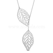 SHEGRACE Fashion Filigree Rhodium Plated 925 Sterling Silver Pendant Lariat Necklace, with Leaves Pendant, Platinum, 15.7 inch(40cm)(JN171B)