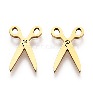 201 Stainless Steel Pendants, Scissors Charm, Real 18K Gold Plated, 16x10x1mm, Hole: 1.6mm(STAS-N091-167LG)