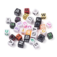 Acrylic Beads, Cube with Mixed  Letter or Constellation, Mixed Color, 6~7x6~7x6~7mm, Hole: 3~4mm, about 3080pcs/500g(MACR-XCP0001-08)