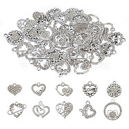 40Pcs 10 Styles Alloy Rhinestone Pendants, Platinum Tone, Hollow Heart Love, Crystal, 13.5~20.5x14.5~23x1.5~4mm, Hole: 1.5~2.7mm, 4pcs/style(ALRI-AR0001-09)