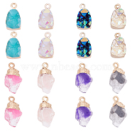 16Pcs 8 Color Druzy Resin Pendants, Imitation Quartz, with Top/Edge Light Gold Plated Iron Loops, Nuggets and Teardrop, Mixed Color, 20~21x11x6mm, Hole: 1.8mm, 2pcs/color(RESI-FH0001-36)