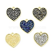 Rhinestone Pendants, with Light Gold Plated Brass Findings, Heart, Cadmium Free & Lead Free, Mixed Color, 19x19x3mm, Hole: 1.8mm(KK-C246-13LG)