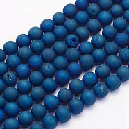 Electroplate Natural Druzy Agate Beads Strands, Dyed, Round, Frosted, Blue Plated, 12mm, Hole: 1mm, about 32pcs/strand, 15.7 inch(40cm)(G-G708-12mm-03)