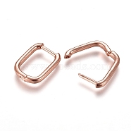 Brass Huggie Hoop Earrings, Rectangle, Rose Gold, 12 Gauge, 15.5x11.5x2mm, Pin: 1mm(EJEW-L234-61-RG)