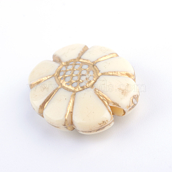 Flower Plating Acrylic Beads, Golden Metal Enlaced, Beige, 20x15.5x6.5mm, Hole: 2mm, about 410pcs/500g(PACR-Q102-36A)