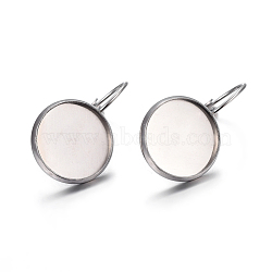 Tarnish Resistant 304 Stainless Steel Leverback Earring Settings, Flat Round, Stainless Steel Color, Tray: 14mm, 27x16x13.5mm, Pin: 0.7mm(STAS-F191-03P-14mm)